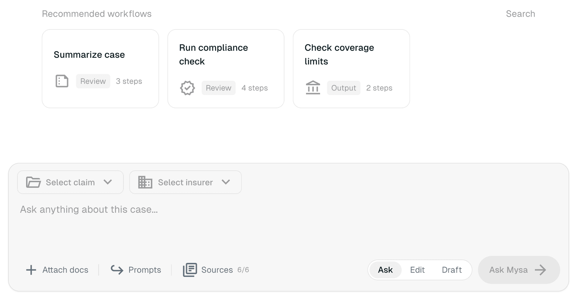 Knowledge search interface with source citations