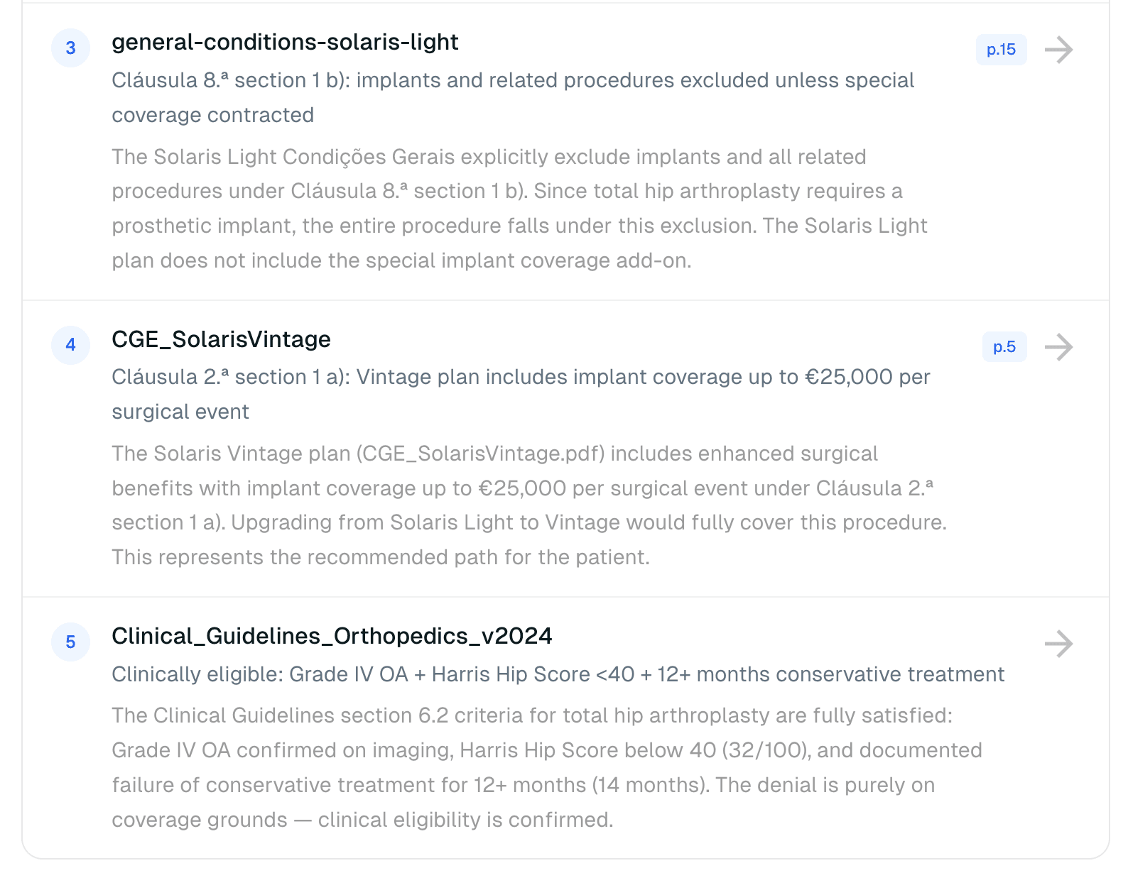 Sources & Reasoning panel with cited documents